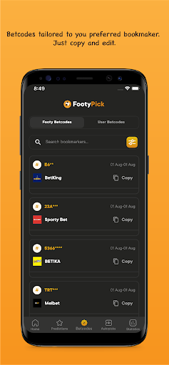 Footypick Bet predictions Screen 3