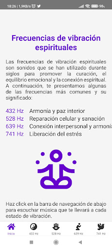 Android application Música para vibrar el Universo screenshort