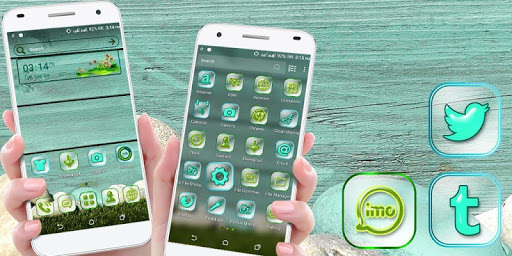 Cyan Wooden Launcher Theme Screen 2