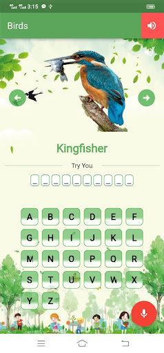 Bird Names, Spelling & Quiz Screen 3