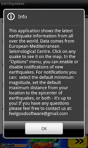 Earthquakes and alerts Screen 3