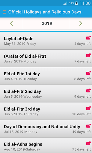 Android application Public Holidays Religious Days screenshort