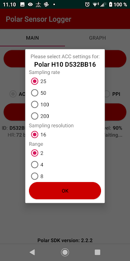 Polar Sensor Logger Screen 3