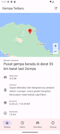 Android application Info Gempa Terbaru screenshort