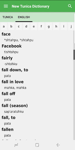 Tunica-English Dictionary Screen 2