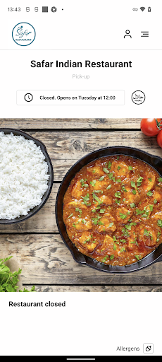 Android application Safar Indian Restaurant screenshort