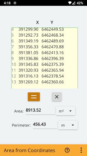 Android application Area from Coordinates screenshort