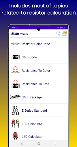 Android application Resistor Color Code Calculator screenshort