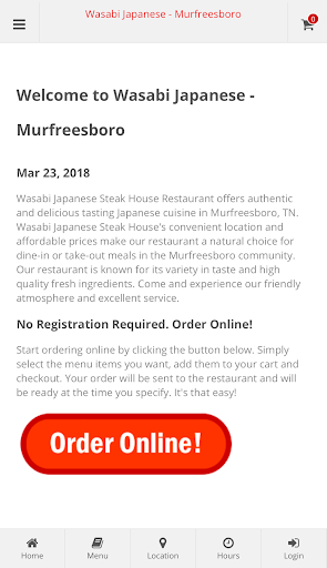 Android application Wasabi Japanese Murfreesboro screenshort