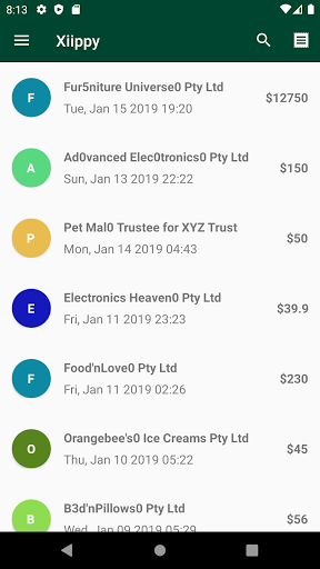 Android application Xiippy Data-Rich Payments screenshort