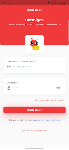 Android application Hormigas servicios screenshort