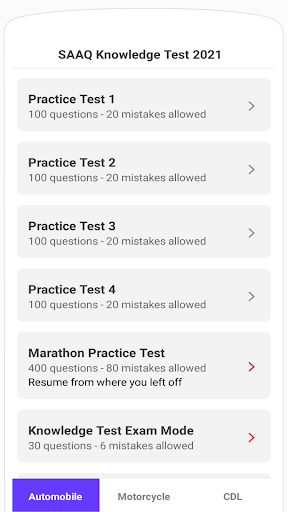 Android application SAAQ Test screenshort