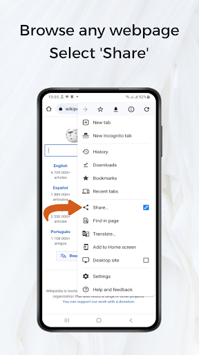 Android application Open Shared URL screenshort