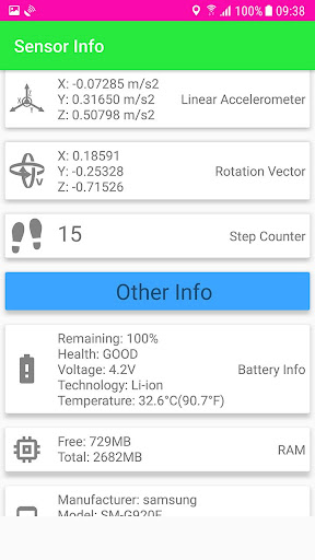 Sensor Info and Device Hardwar Screen 3