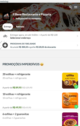 Android application Pizzaria Il Bene screenshort