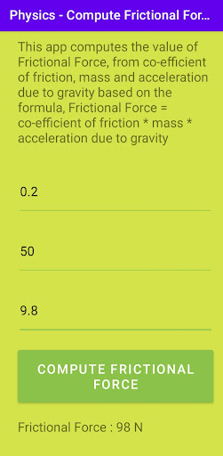 Android application Physics- Compute Frictional F. screenshort