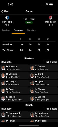 Bucket: Live NBA Games & Stats Screen 2