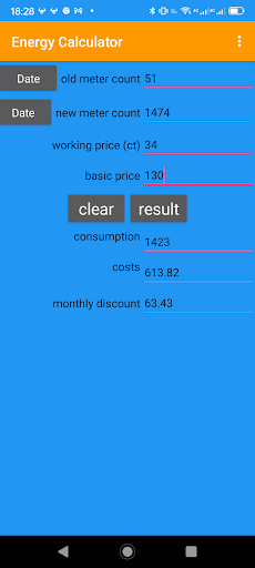 Android application Energy Calculator screenshort