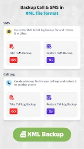SMS, Call Logs, Contact Backup