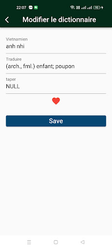 Android application Dict français vietnamien screenshort