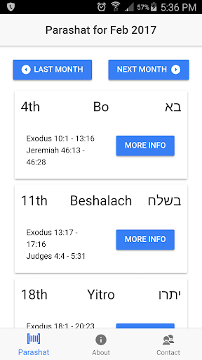 Parashat Calendar Screen 2
