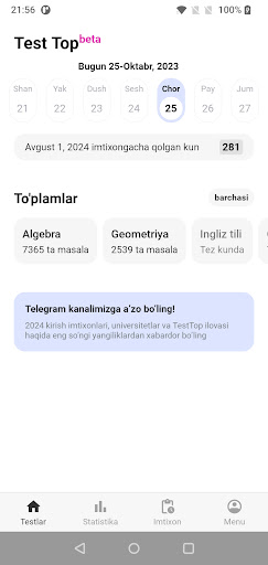 Android application TestTop.uz screenshort