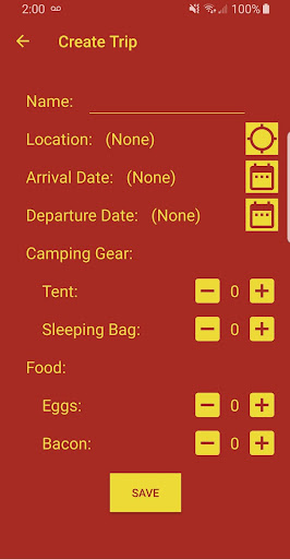 Camping Trip Planner Screen 2