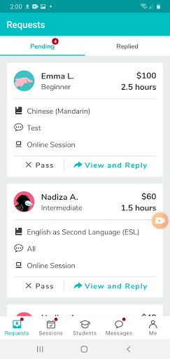 Android application Gooroo for tutors screenshort