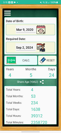 Android application School Age Calculator screenshort