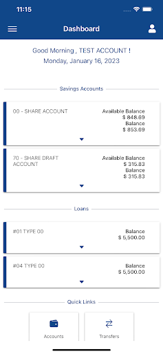 HPCCU Mobile Banking Screen 2
