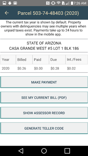 Pinal County Property Tax Screenshot