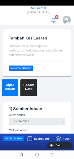 Sistem E- Aduan MBSP (Staff) Screen 3