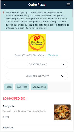 Android application Quiro Pizza screenshort