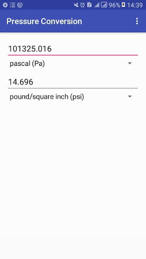 Android application bar to psi to kpa : pressure c screenshort