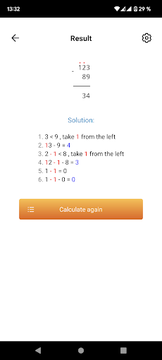Column method calculator Screen 3