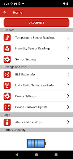 Android application Sentrius RS1xx Sensor screenshort