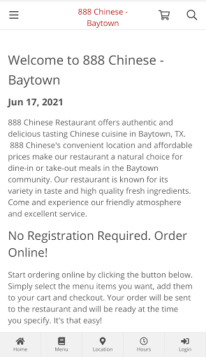 Android application 888 Chinese - Baytown Ordering screenshort