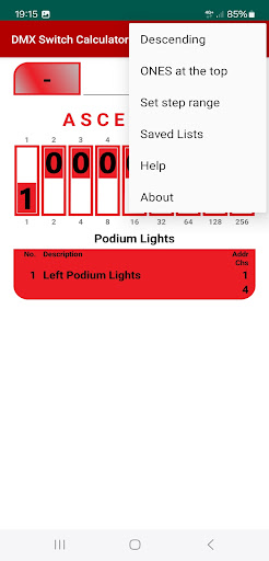 DMX DIP Switch Calculator Screen 2