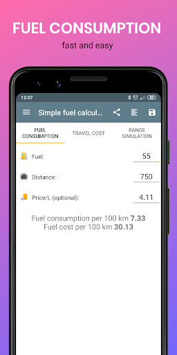 Android application Simple fuel calculator screenshort