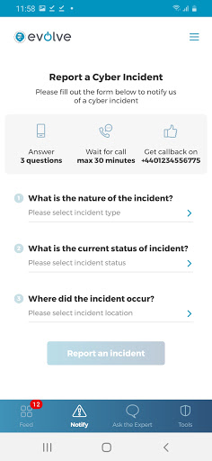Android application Evolve Response screenshort