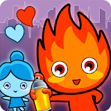 Redboy in a puzzle adventure game with Bluegirl icon