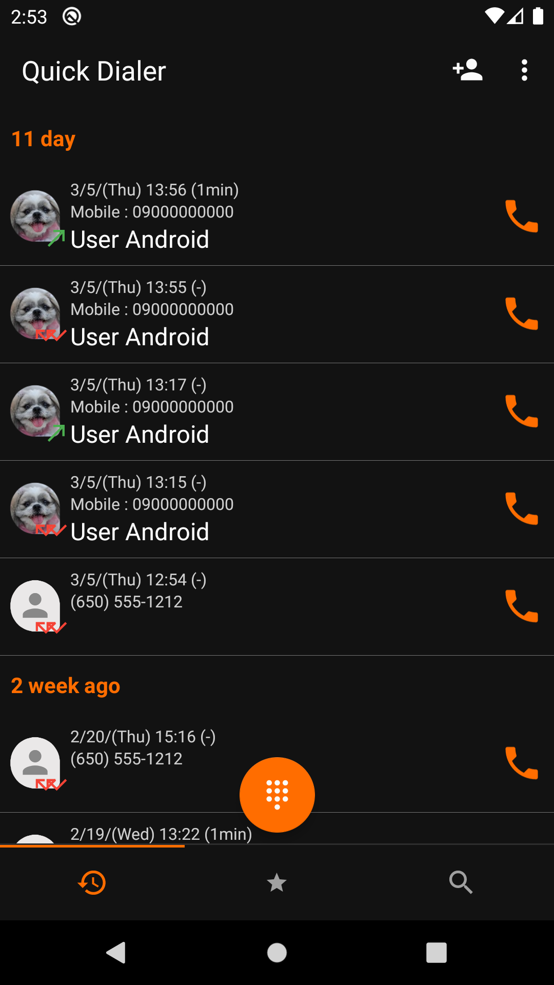 Android application Quick Dialer - Phone & Address book screenshort