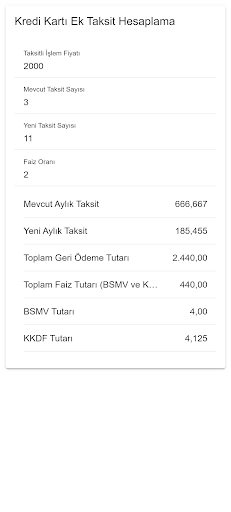 Android application Kredi Kartı Ek Taksit Hesapla screenshort
