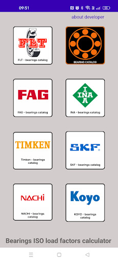 Android application Bearing catalog and calculator screenshort