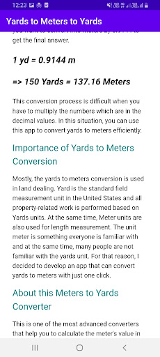 Yards to Meter | Meter to Yard Screen 3
