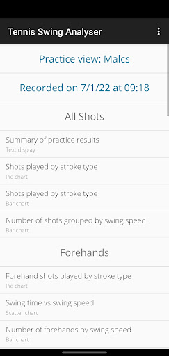 Android application Tennis Swing Analyser screenshort