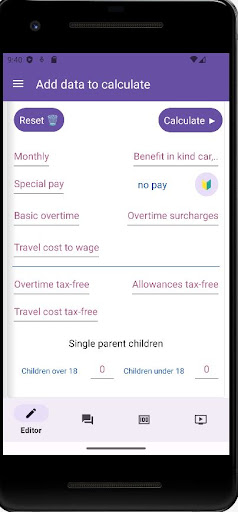 Android application Lohnkosten Rechner screenshort