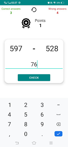Subtraction Practice App Screen 3