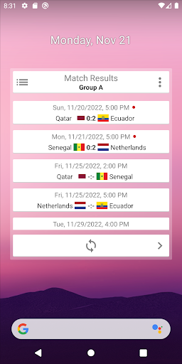 Android application Widget for World Cup screenshort
