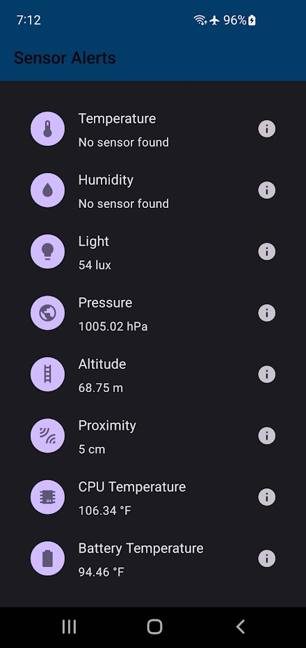 Sensor Alerts Screen 1